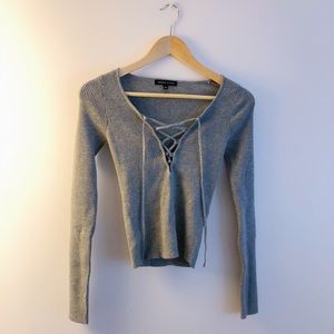 Kendall & Kylie Long Sleeve Lace-Up Sweater Top